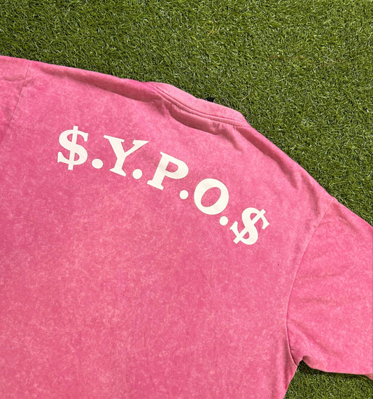 $.Y.P.O.$ Premium Acid Wash Graphic Pink T-Shirt