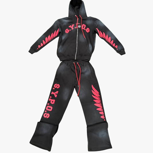 $.Y.P.O.$ Premium Black Jogging Suit with Red Letters