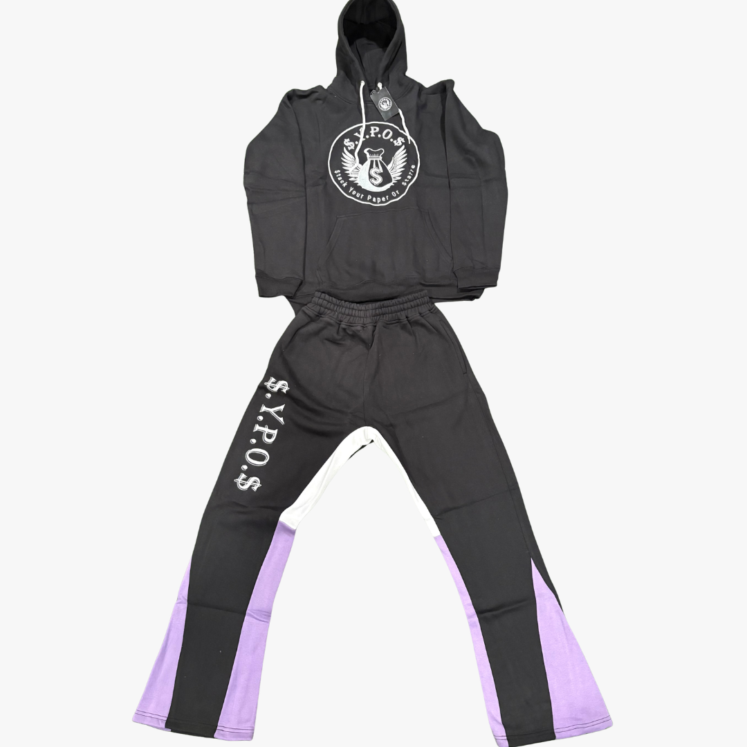 $.Y.P.O.$ Signature Black-Purple Pullover Hoodie & Jogger Tracksuit Set