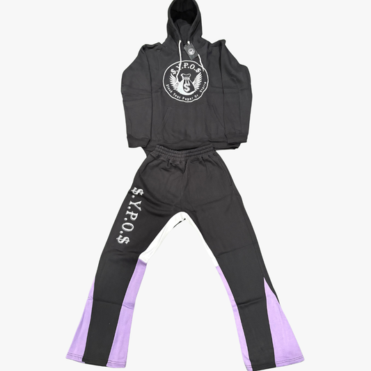 $.Y.P.O.$ Signature Black-Purple Pullover Hoodie & Jogger Tracksuit Set