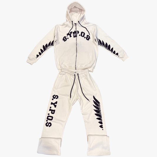 $.Y.P.O.$ Premium White Zip-Up Hoodie & Jogger Tracksuit Set