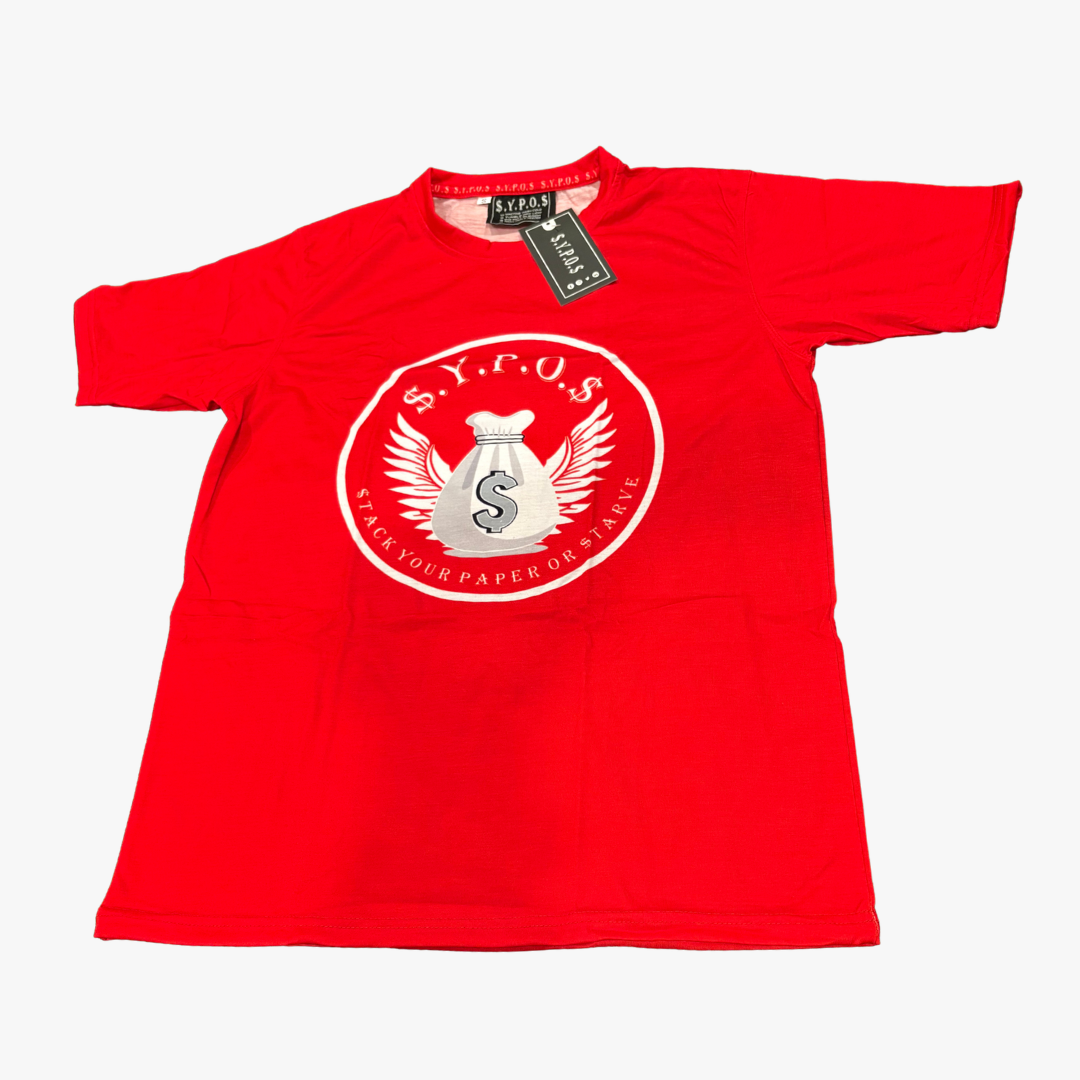 $.Y.P.O.$ Red Graphic Cotton T-Shirt with White Logo