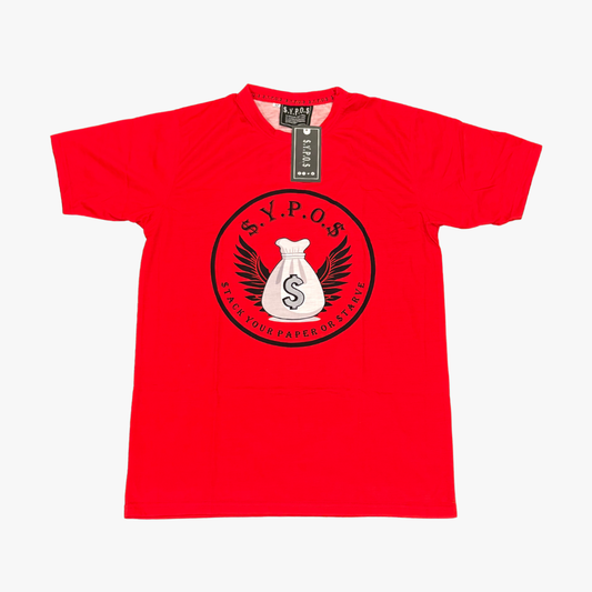 $.Y.P.O.$ Red Graphic Cotton T-Shirt with Black Logo