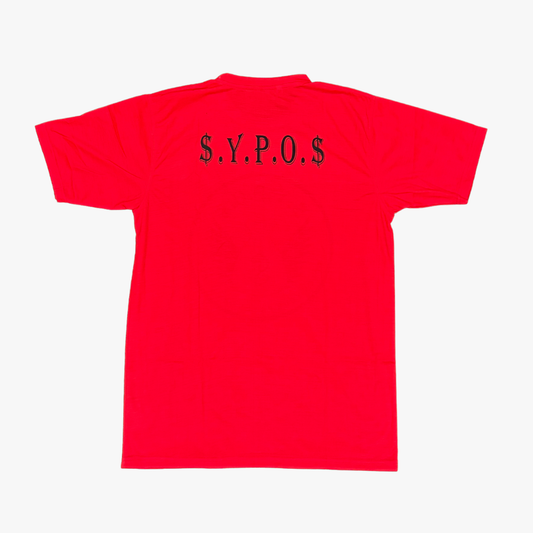$.Y.P.O.$ Red Graphic Cotton T-Shirt with Black Logo